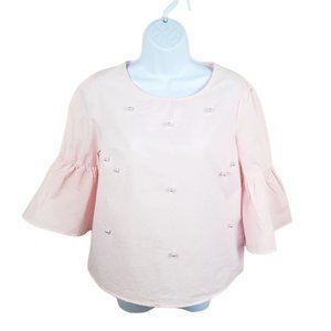 iu womens bell sleeve  S Pink White  pearl top Ruffle